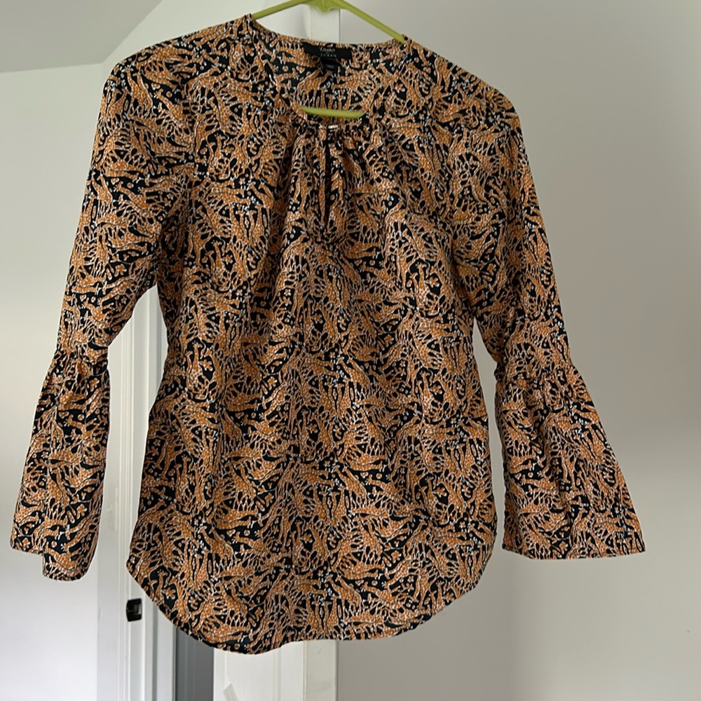 J Crew X Drake’s for London Giraffe Print Bell Sleeve Top, Size 0